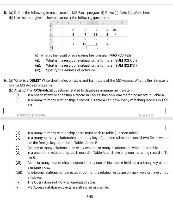 Solved 5. (a) Define the following terms as used in MS Excel | Chegg.com