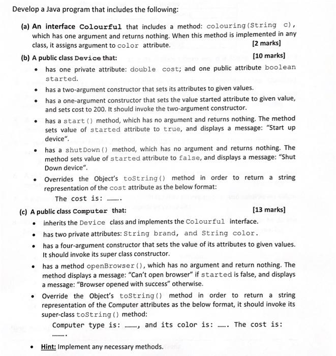 Solved Develop a Java program that includes the following: | Chegg.com