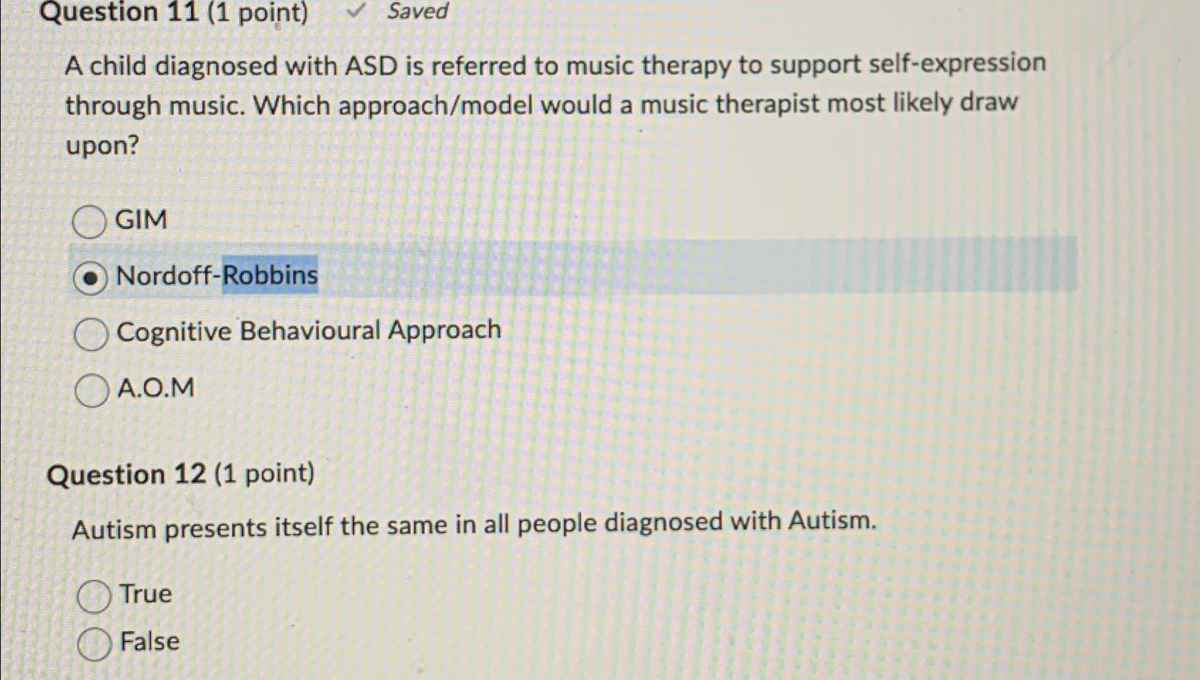 Solved Question 11 (1 ﻿point)SavedA child diagnosed with ASD | Chegg.com