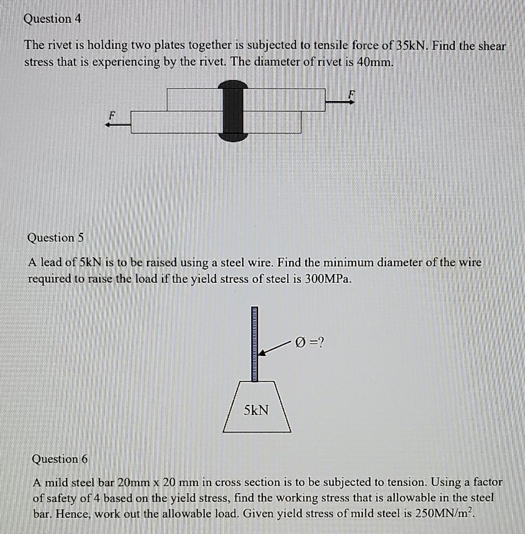 Solved Question 4 The rivet is holding two plates together