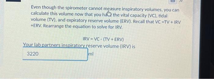 Calculate the average tidal volume. Round to the | Chegg.com