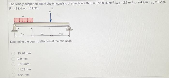 Solved The simply supported beam shown consists of a section | Chegg.com