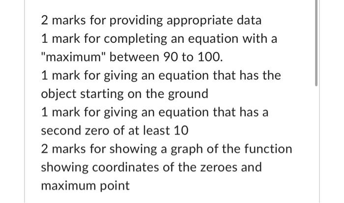 Solved The Problem: Create a quadratic function to model the 