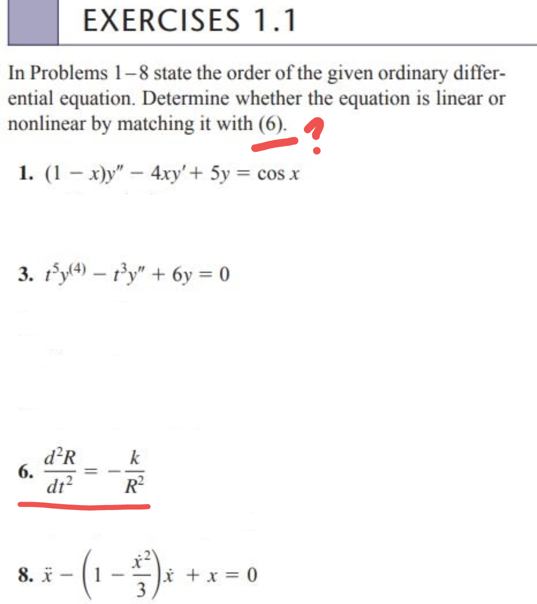 Solved In Problems 1−8 State The Order Of The Given Ordinary 