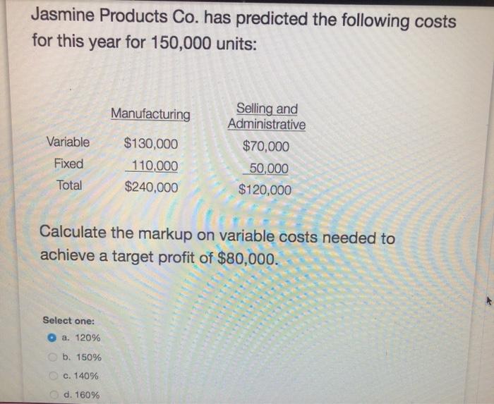 Solved Jasmine Products Co. Has Predicted The Following | Chegg.com