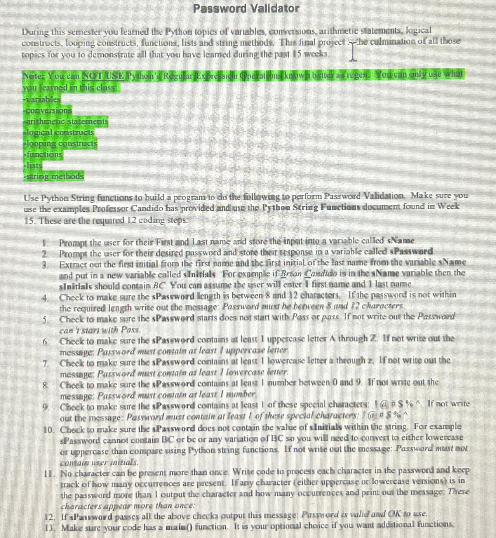 Solved Password ValidatorDuring this semester you learned | Chegg.com