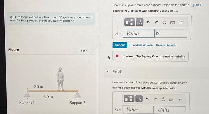 Solved How much upward force does support 1 exert on the | Chegg.com