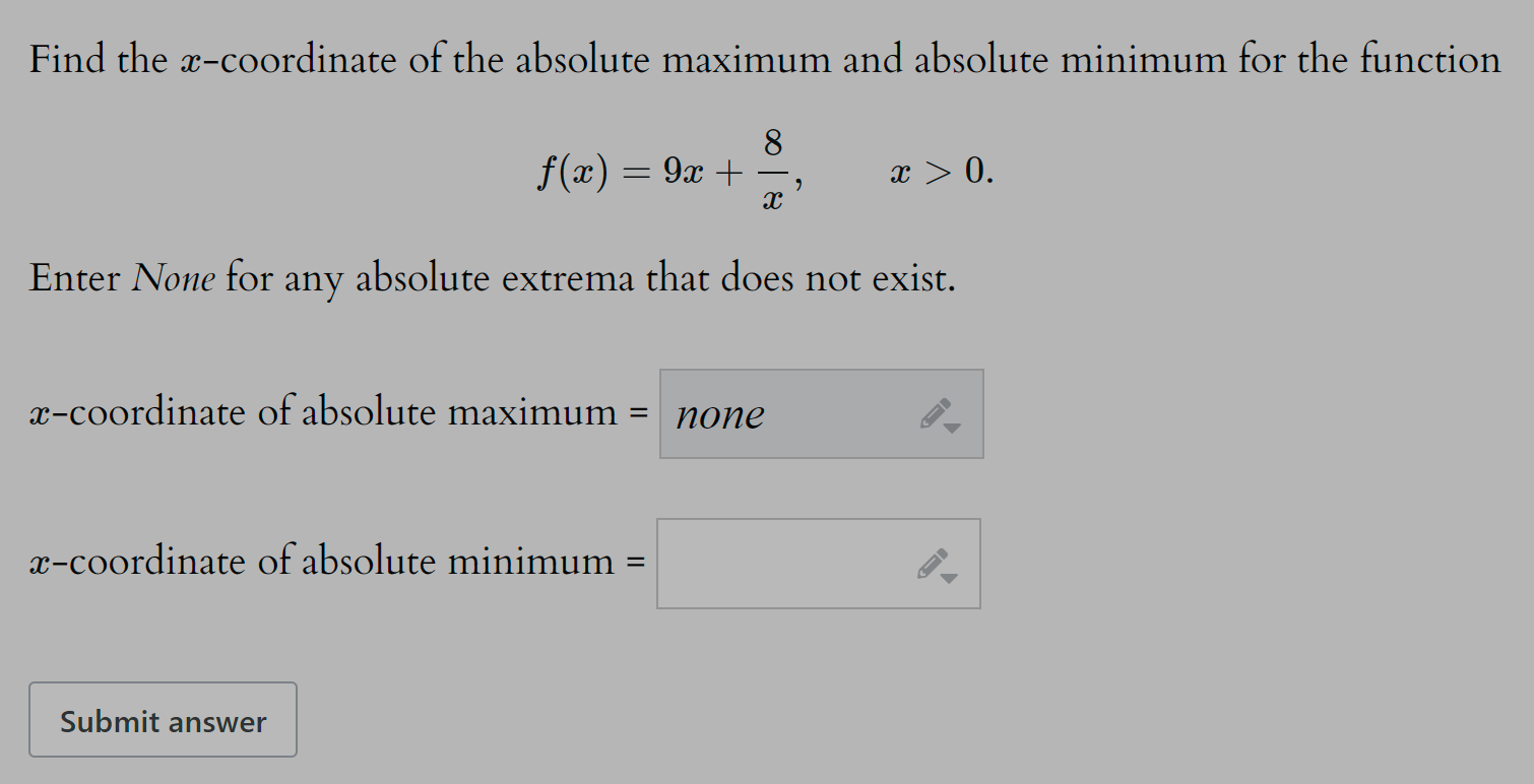 Solved Find The X Coordinate Of The Absolute Maximum And