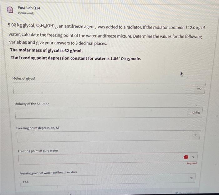 Solved 5.00 kg glycol C2H4 OH 2 an antifreeze agent was Chegg
