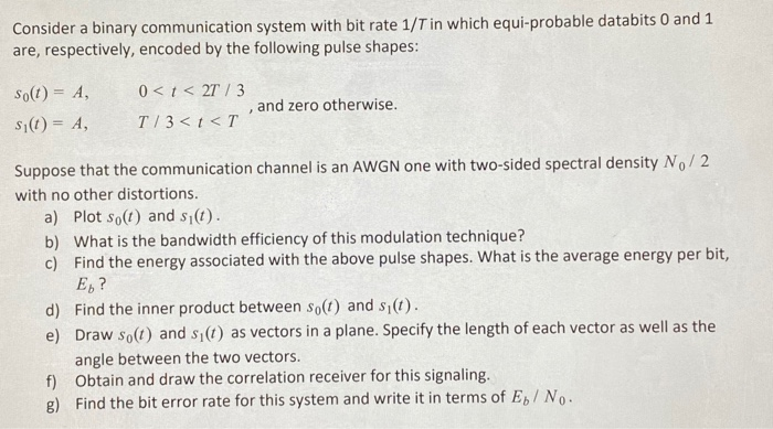 Solved Consider A Binary Communication System With Bit Rate | Chegg.com