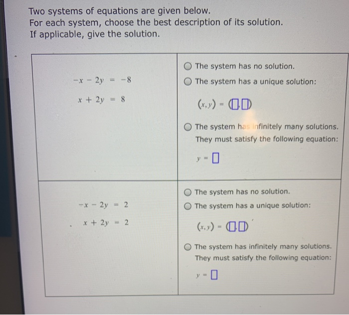 Solved Two systems of equations are given below. For each | Chegg.com
