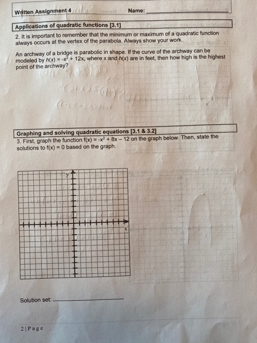 applications of quadratic functions assignment answers