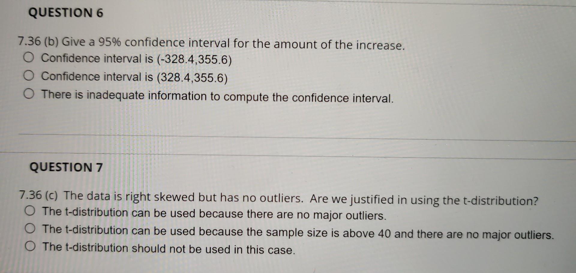 Solved 7.36 (b) Give a 95\% confidence interval for the | Chegg.com