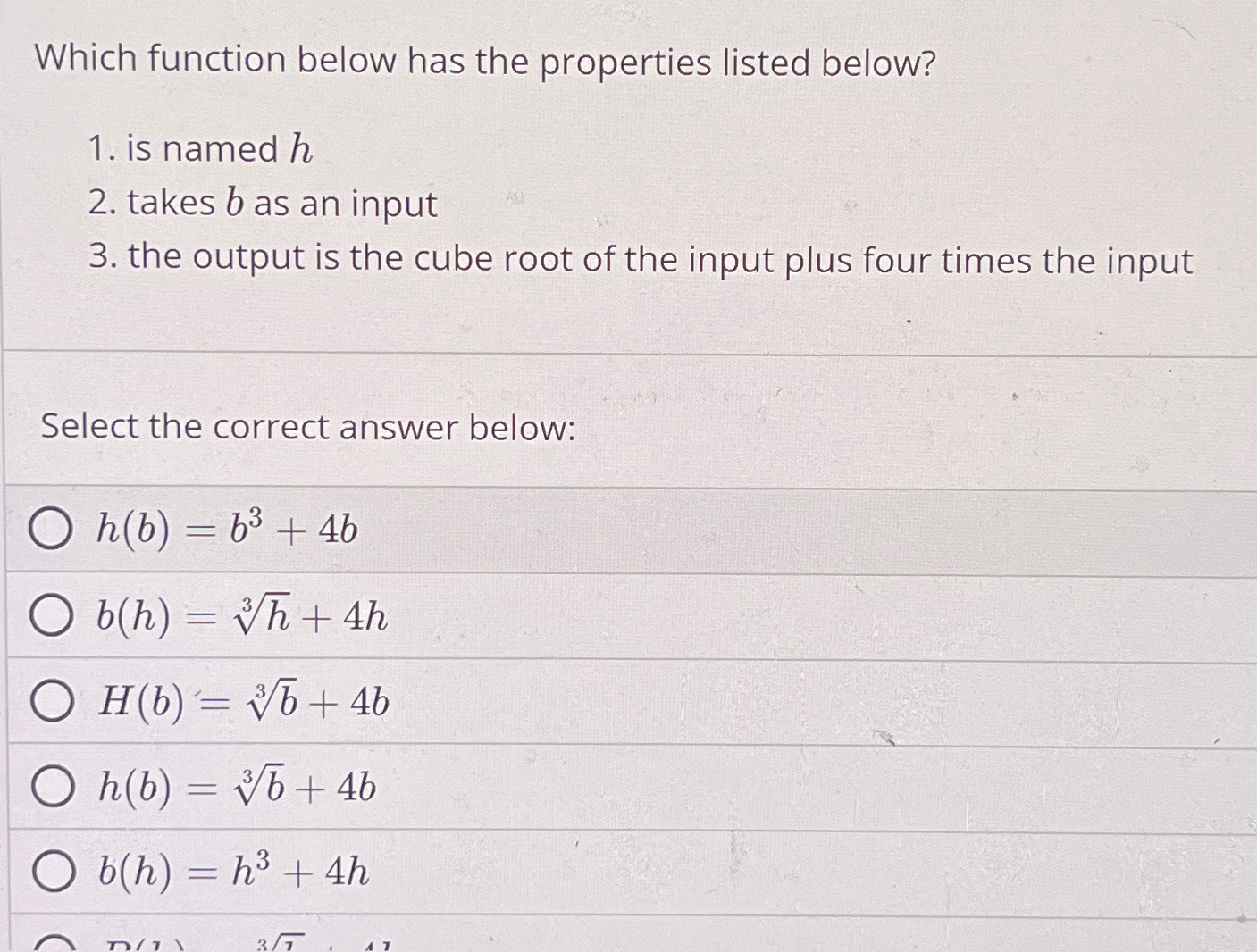 Solved Which function below has the properties listed | Chegg.com
