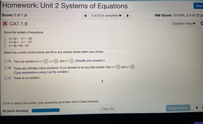 Solved Save Homework: Unit 2 Systems of Equations Score: 0 | Chegg.com