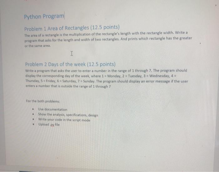 Solved Python Program Problem 1 Area of Rectangles (12.5 | Chegg.com