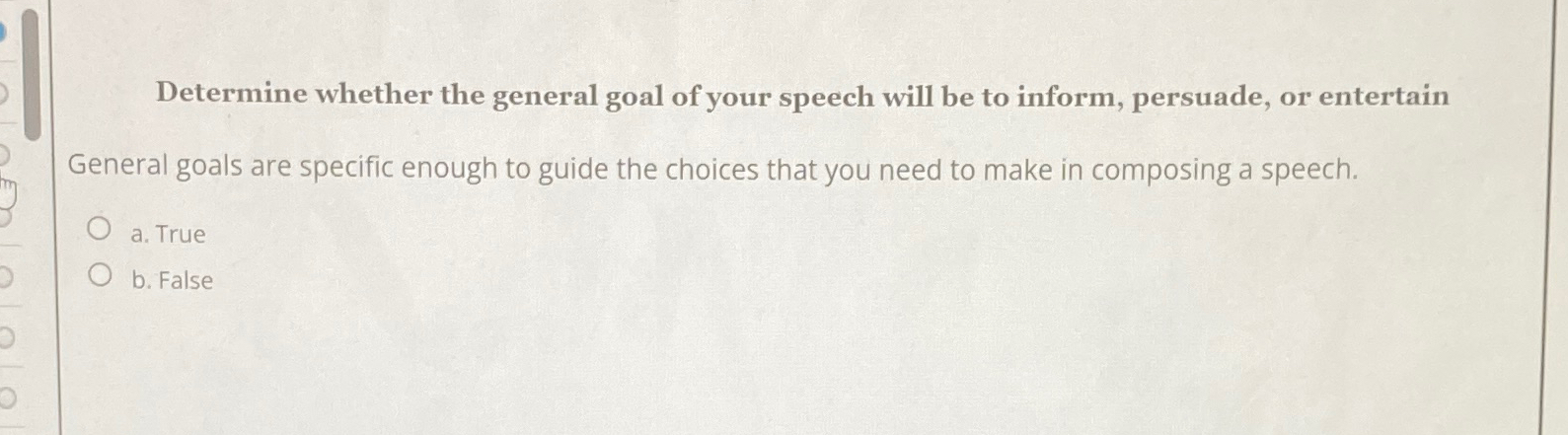 the specific goal statement of a speech should quizlet