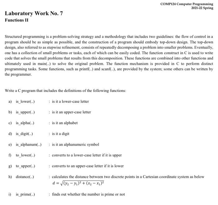 Solved COMP124 Computer Programming 2021-22 Spring | Chegg.com