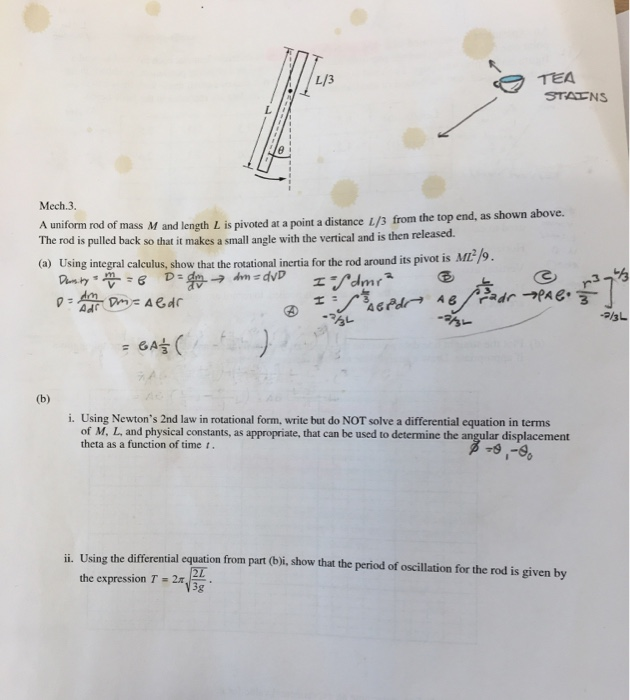 Solved Tea Stalns Mech 3 A Uniform Rod Of Mass M And Len Chegg Com