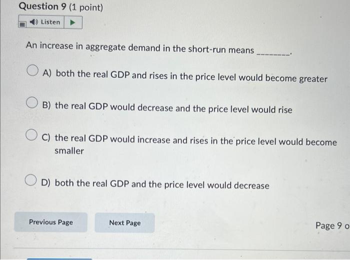 Solved An increase in aggregate demand in the short-run | Chegg.com