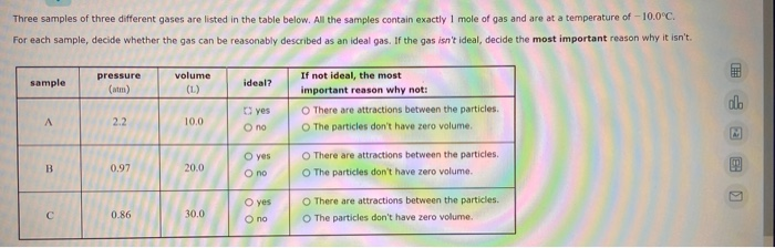 Solved Three samples of three different gases are listed in | Chegg.com