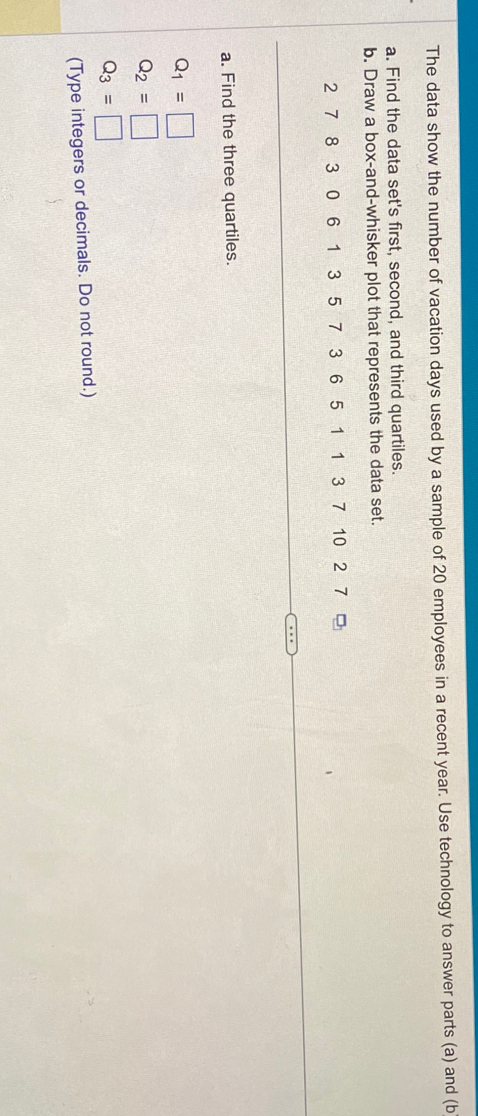 Solved The data show the number of vacation days used by a | Chegg.com