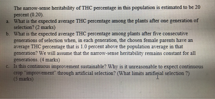 Solved 9. Artificial Selection For Tetrahydrocannabinol | Chegg.com