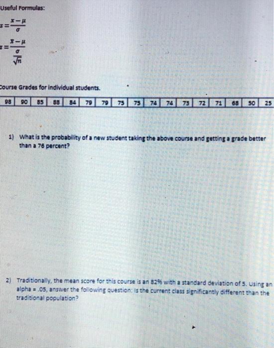 Solved Useful Formulas: Course Grades for individual | Chegg.com