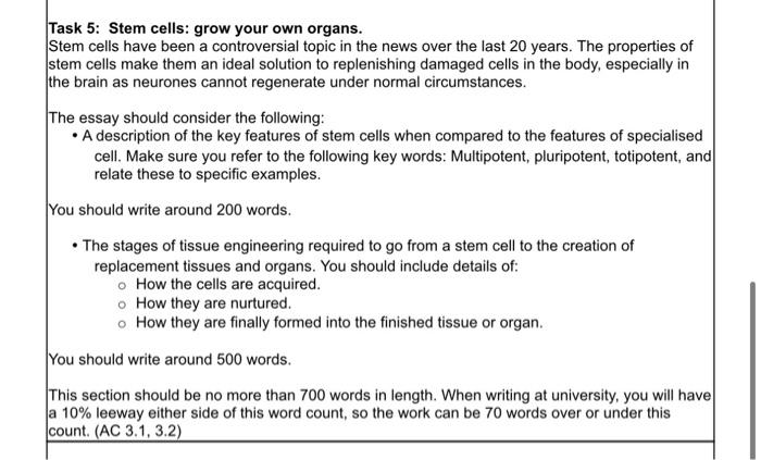 Solved Task 5: Stem cells: grow your own organs. Stem cells | Chegg.com