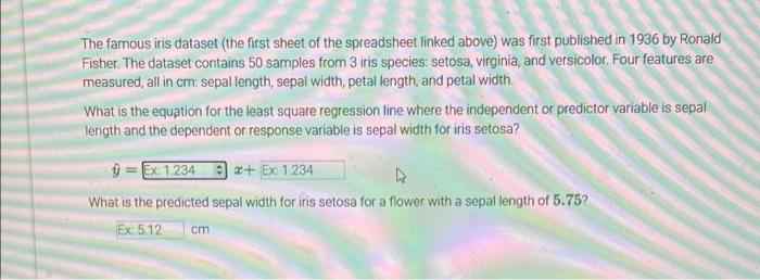 The famous iris dataset (the first sheet of the | Chegg.com