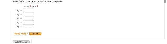 Solved Write the first five terms of the arithmetic | Chegg.com