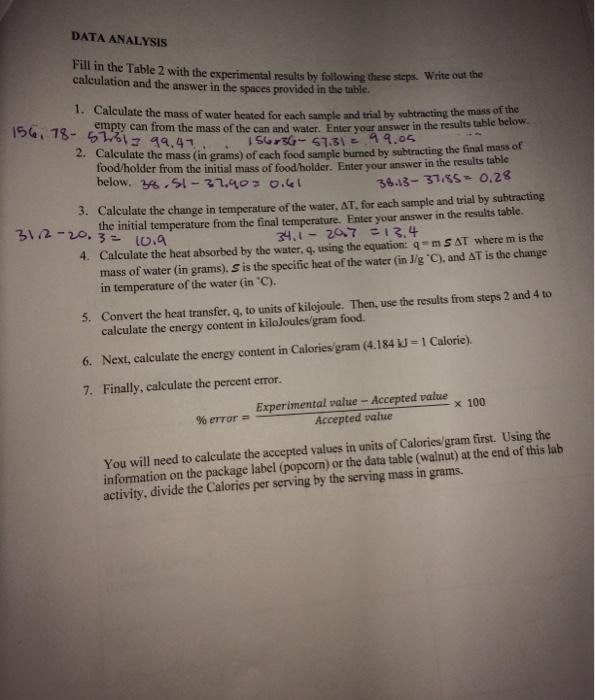 Calorimetry and the Energy Content of Foods Lab