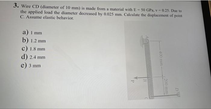 Solved 3. Wire CD (diameter of 10 mm ) is made from a | Chegg.com