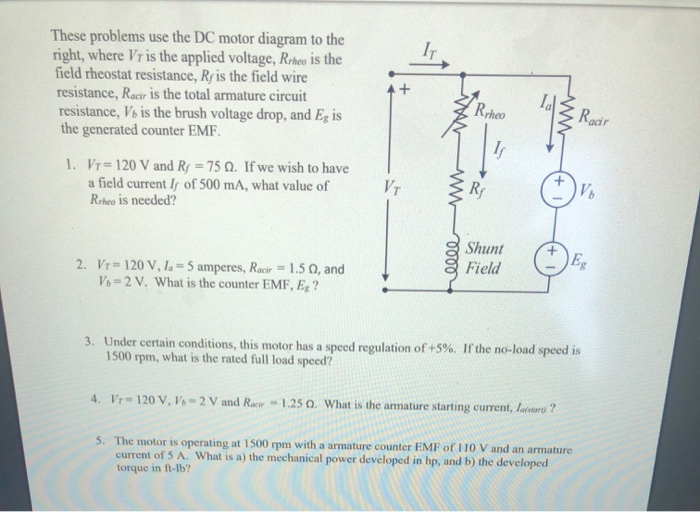 Solved These problems use the DC motor diagram to the right,