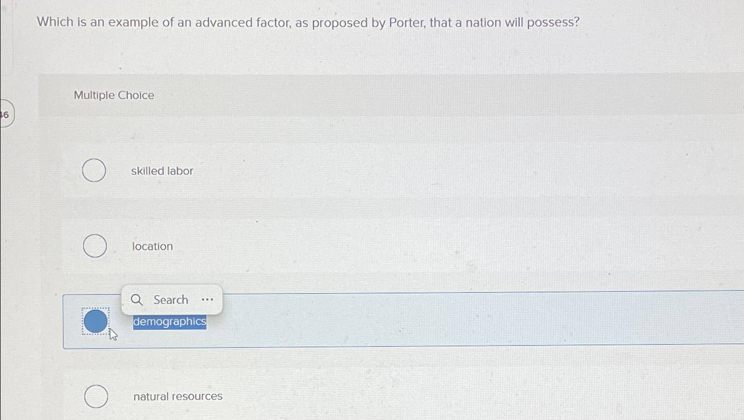 Solved Which is an example of an advanced factor, as | Chegg.com