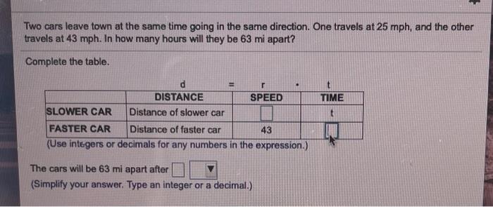 Solved Two cars leave town at the same time going in the | Chegg.com