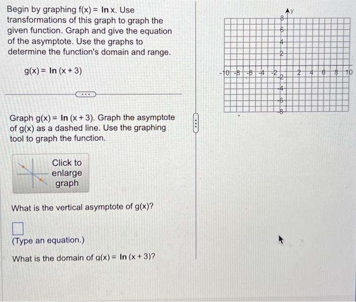 Solved Begin by graphing f(x)=lnx. Use transformations of | Chegg.com