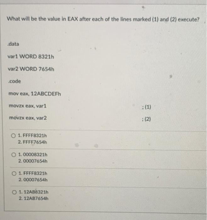 Solved What Will Be The Value In EAX After Each Of The Lines | Chegg.com