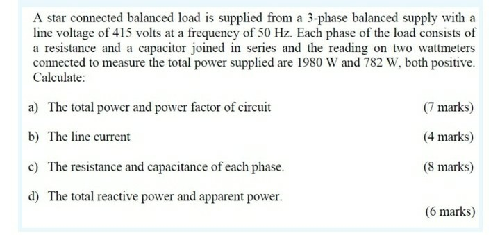 Solved A star connected balanced load is supplied from a | Chegg.com