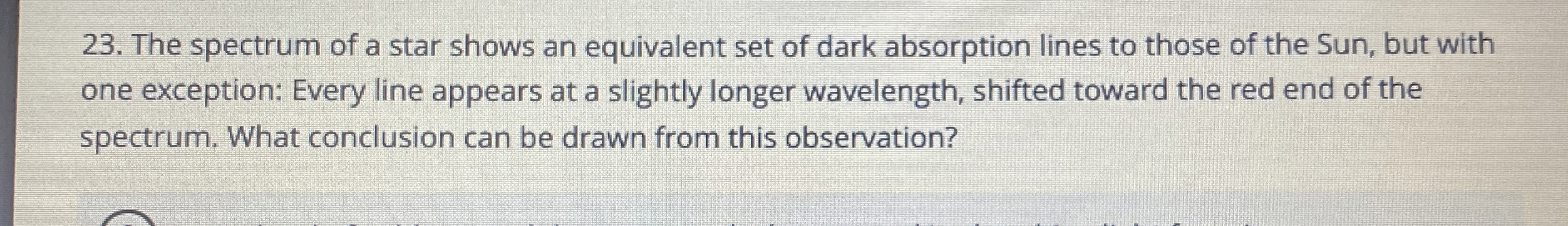 Solved The spectrum of a star shows an equivalent set of | Chegg.com