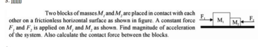 Solved Two blocks of masses Mt ﻿and M2 ﻿are placed in | Chegg.com