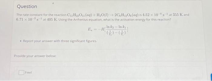 Solved The rate constant for the reaction | Chegg.com