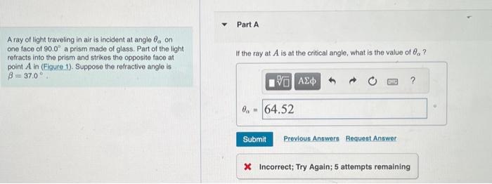Solved A ray of light traveling in air is incident at angle | Chegg.com