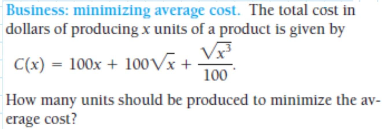 Solved Business: minimizing average cost. The total cost in | Chegg.com