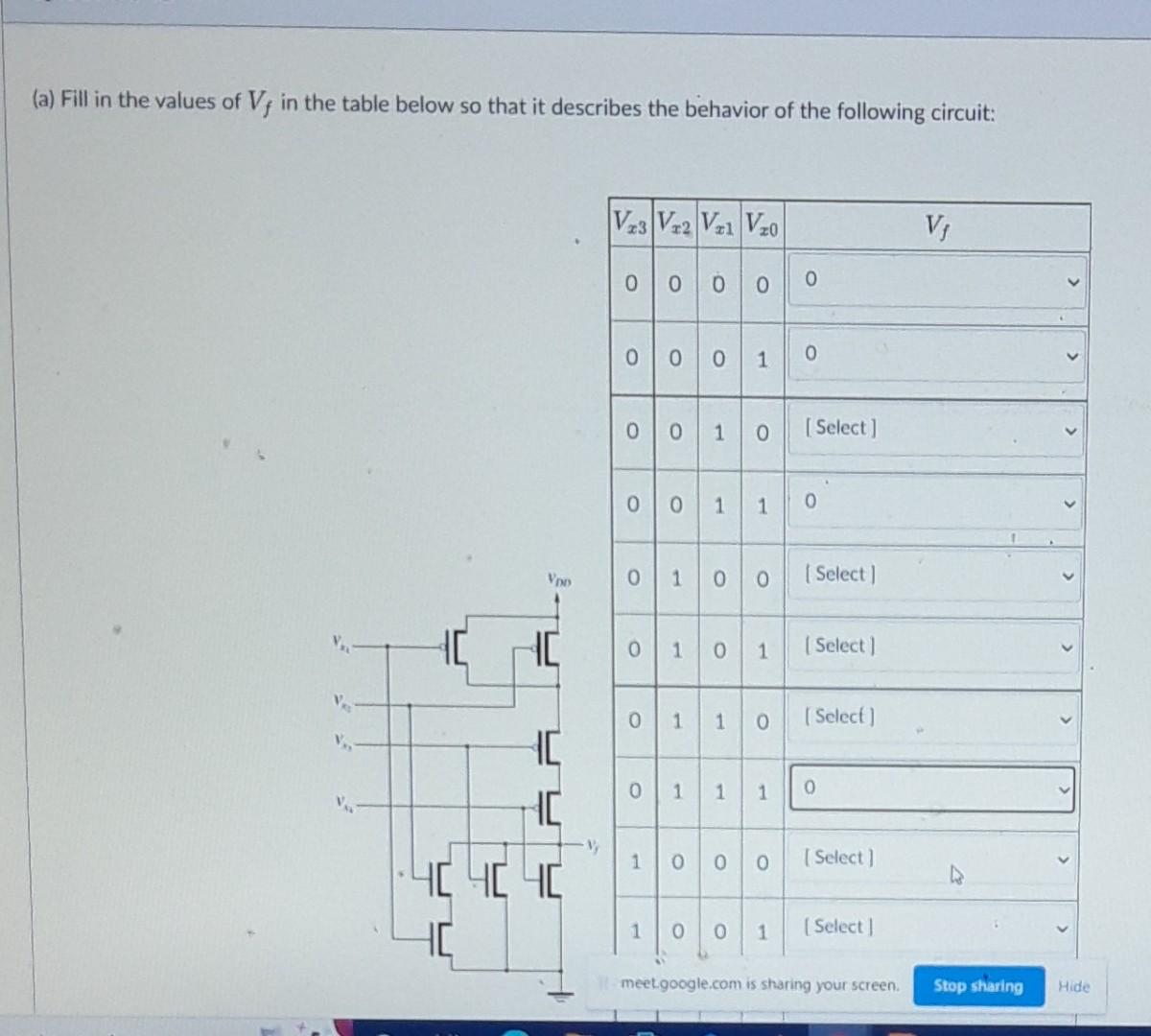 Solved (a) Fill in the values of Vf in the table below so | Chegg.com
