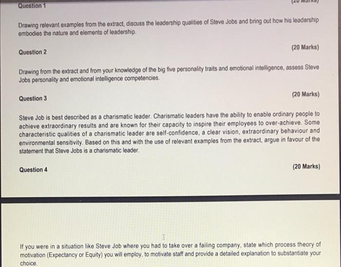 SECTION A [100 Marks] Read the extract and answer ALL | Chegg.com