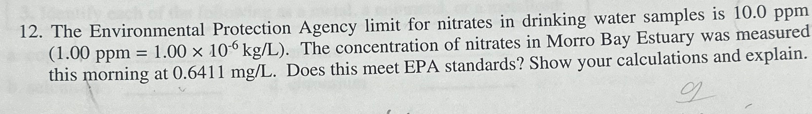 Solved The Environmental Protection Agency limit for | Chegg.com