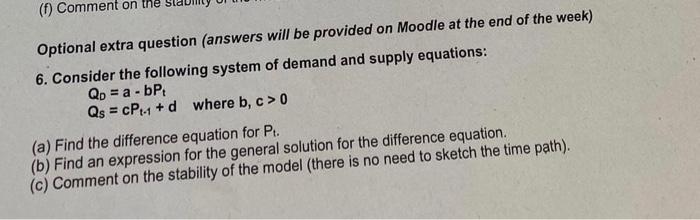 Solved Optional extra question (answers will be provided on | Chegg.com