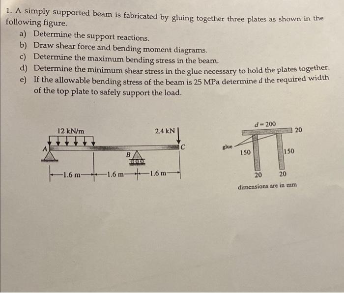 Solved 1. A simply supported beam is fabricated by gluing | Chegg.com