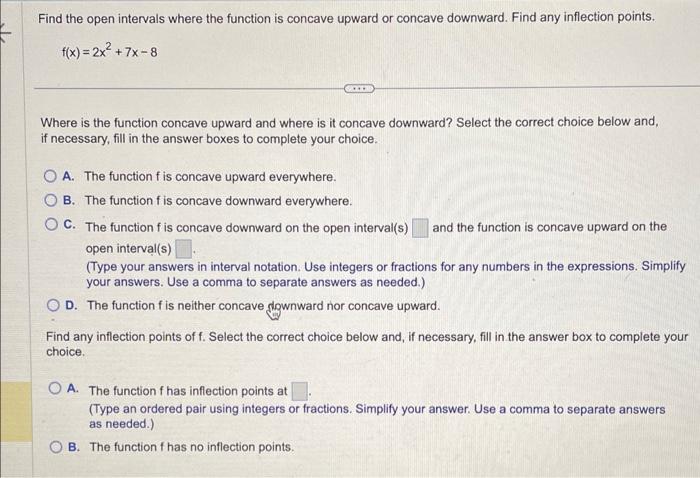 Solved Find the open intervals where the function is concave | Chegg.com